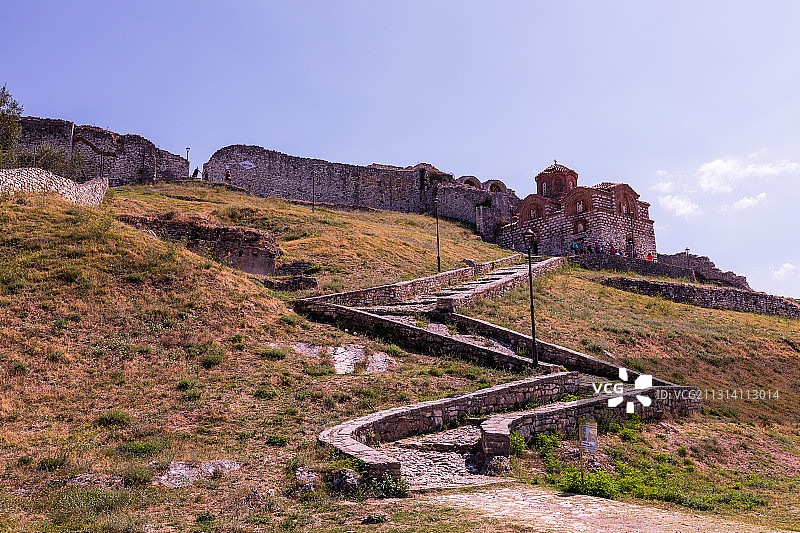 东欧北马其顿奥赫里德古城的圣索非亚教堂图片素材