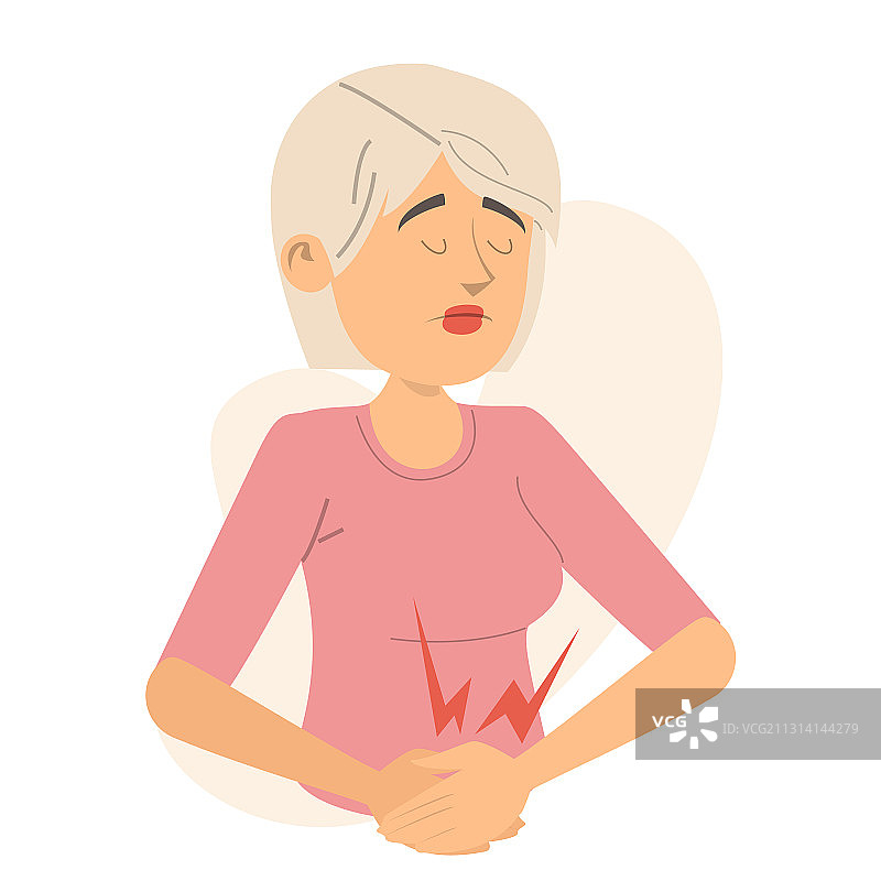 女人感到腹部疼痛图片素材