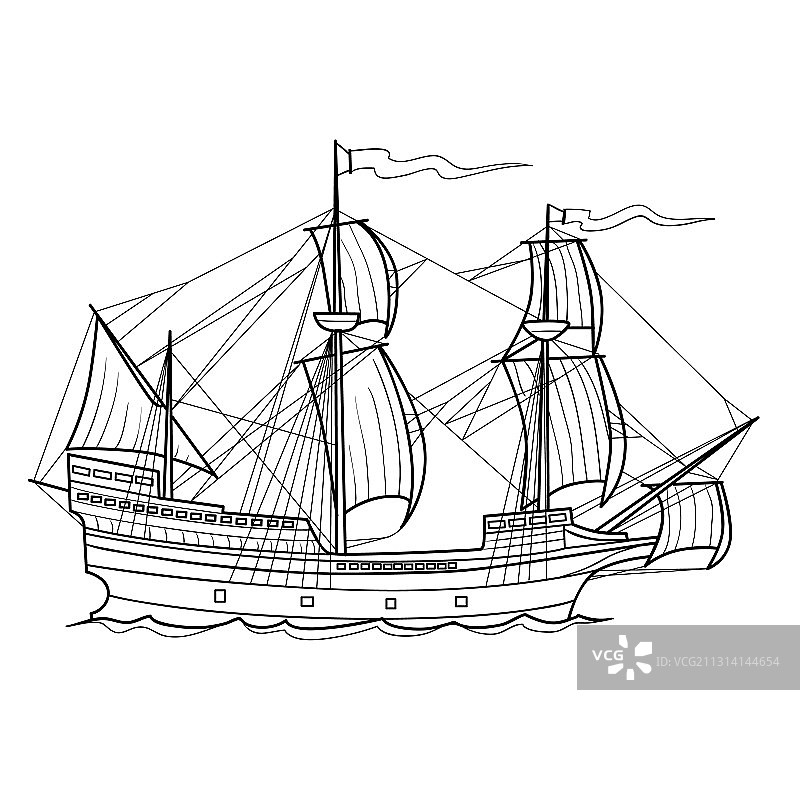 古老的帆船涂色书图片素材
