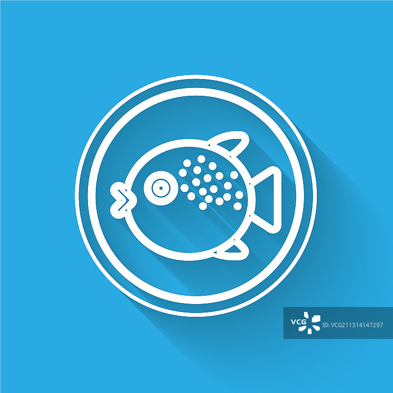 隔离的白色线条河豚鱼盘子图标图片素材