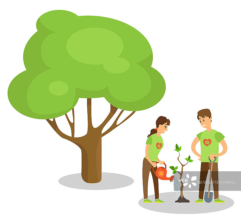 志愿者植树卡通人物图片素材