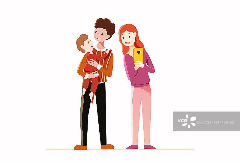 一家三口在春节合影留念矢量插画图片素材