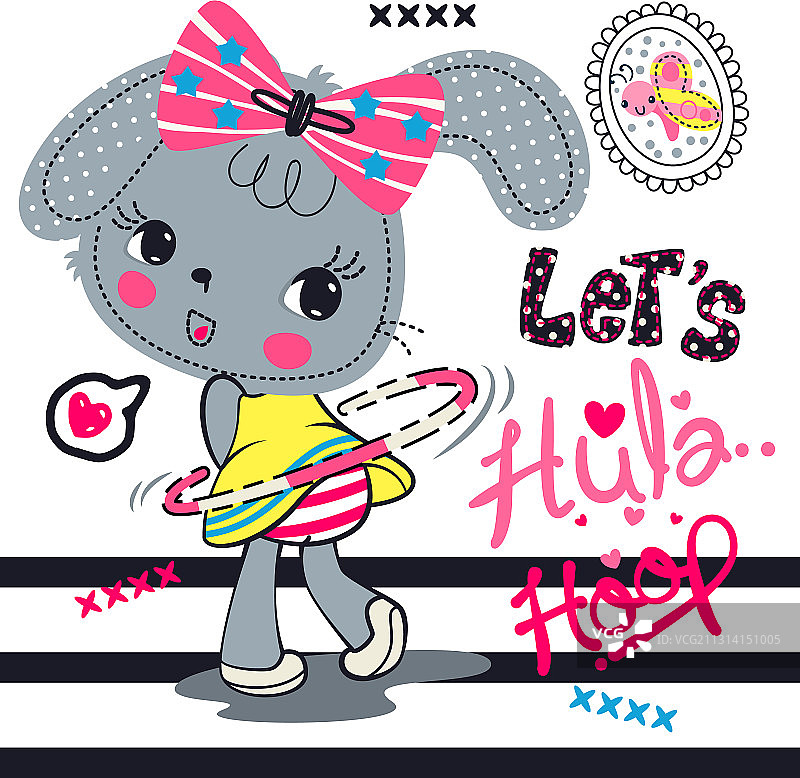 可爱的卡通兔子女孩玩呼啦圈图片素材