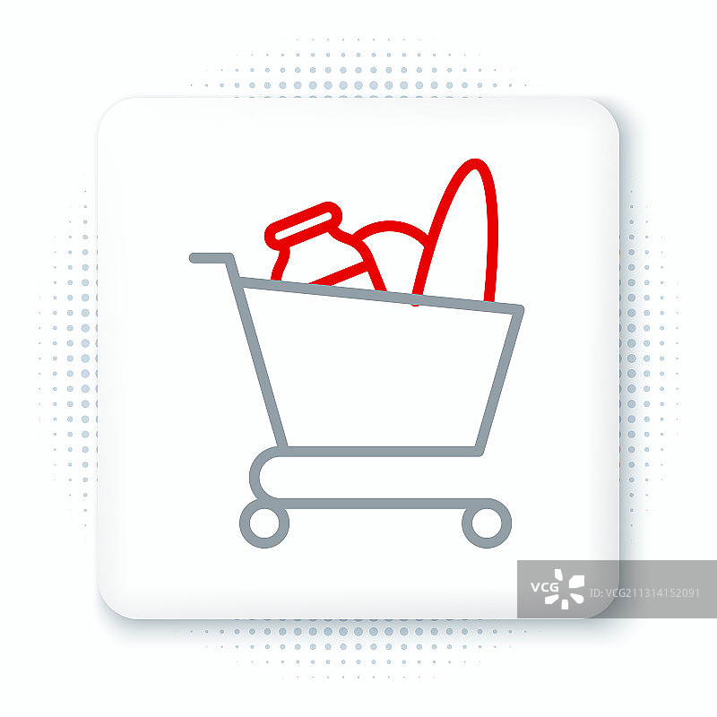 白色背景上的购物车和食物线性图标图片素材