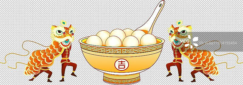 元宵节舞狮子国潮插画元素图片素材