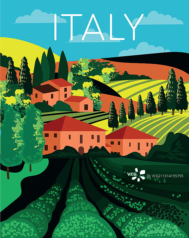 丘陵上的意大利乡村景观图片素材