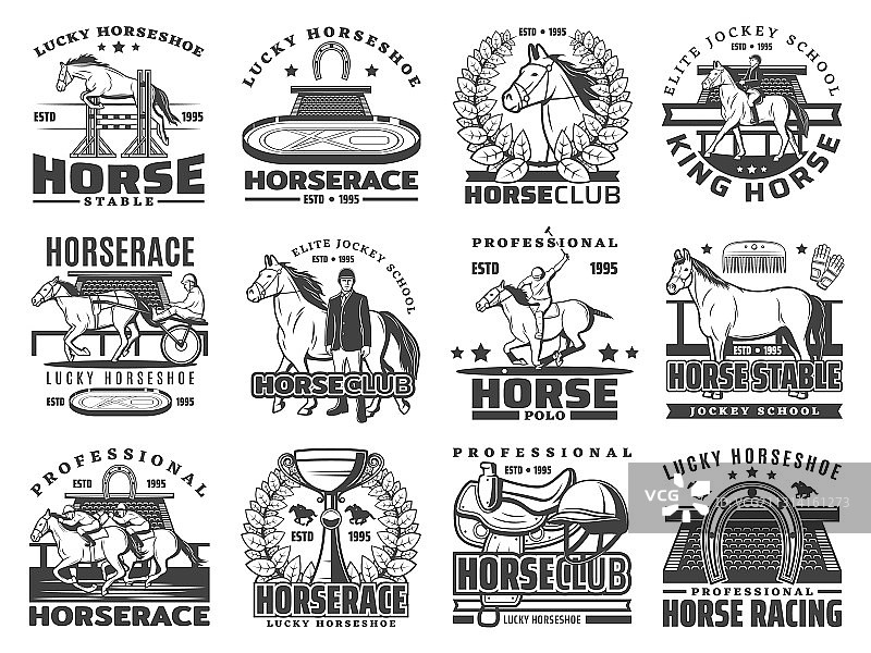 赛马、马球和马术运动俱乐部图标图片素材