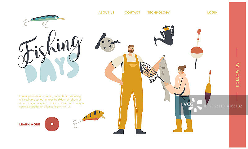 父女角色钓鱼场景图片素材