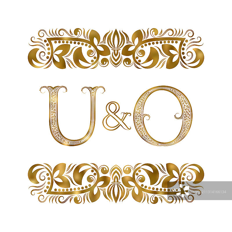 U 和 O 复古首字母 лого符号图片素材