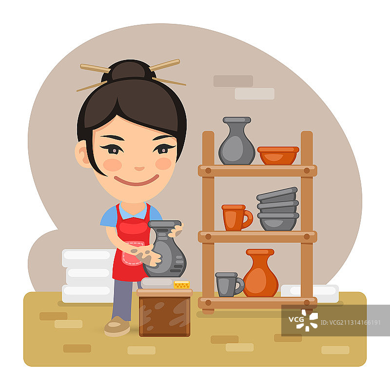 卡通女人陶艺家图片素材