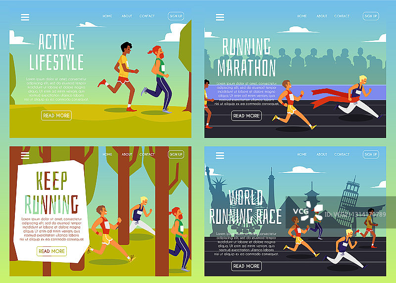跑步运动海报或banner套装图片素材