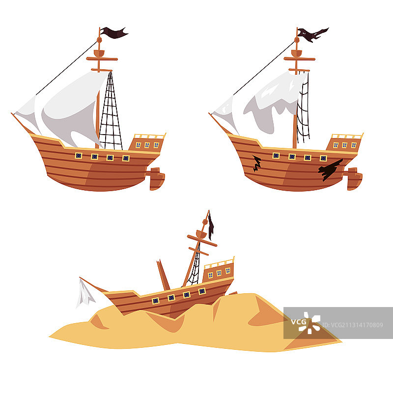 海盗船残骸场景 - 新旧船只图片素材