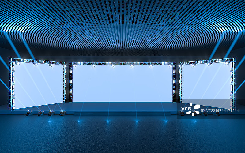 灯光照耀的发布会与广告牌 3D渲染图片素材