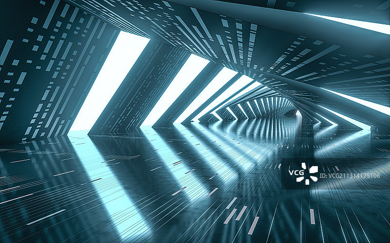 科技感隧道背景 3D渲染图片素材