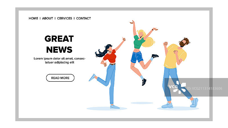 人们收到好消息，男学生和女学生图片素材