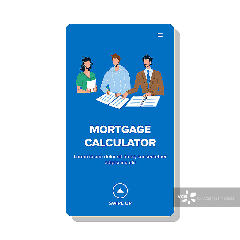 男人在银行签署抵押贷款计算器图片素材