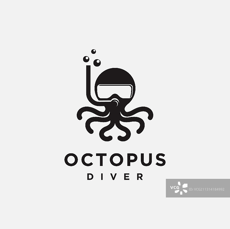 有趣的简约章鱼潜水员logo图标模板图片素材