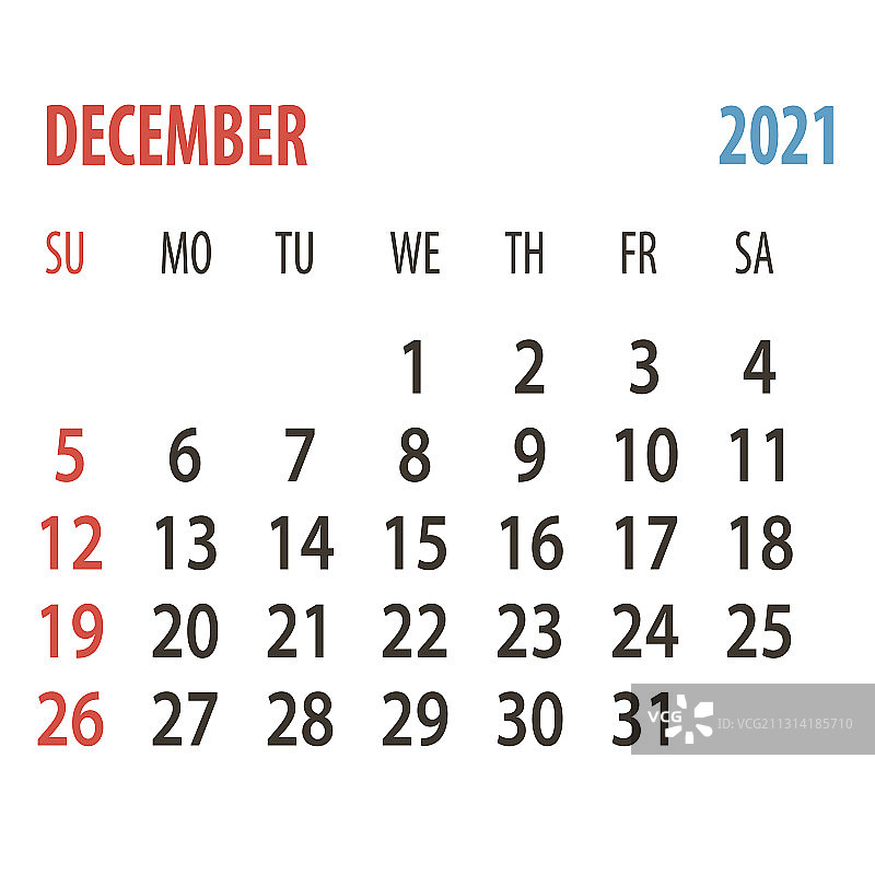 2021年12月单月日历表图片素材