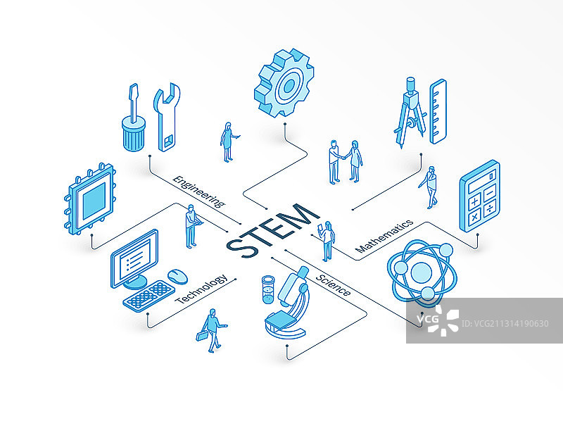 STEM等距概念连接线3D图标图片素材