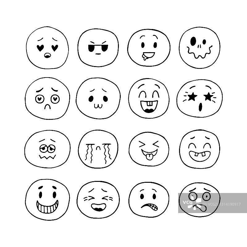 手绘快乐面部表情素描图片素材