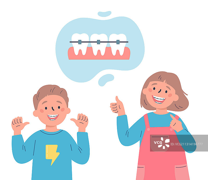 戴牙套的时尚儿童牙齿护理图片素材