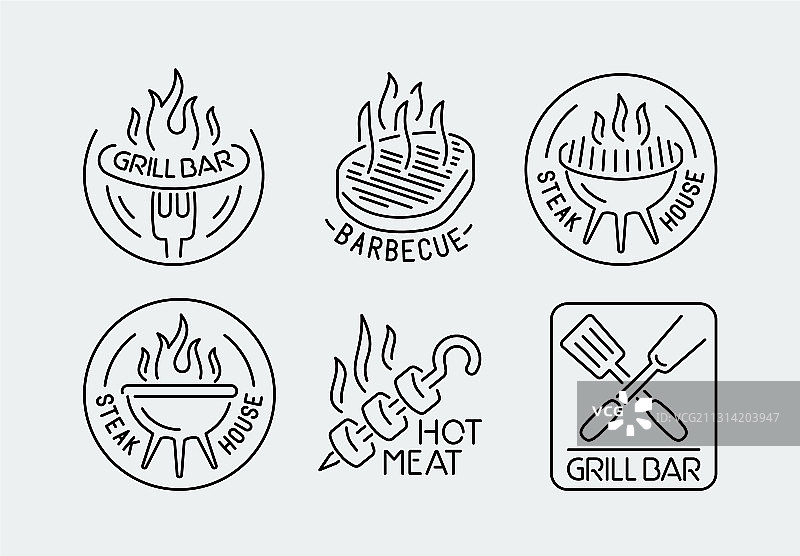 烧烤标志轮廓线风格合集图片素材