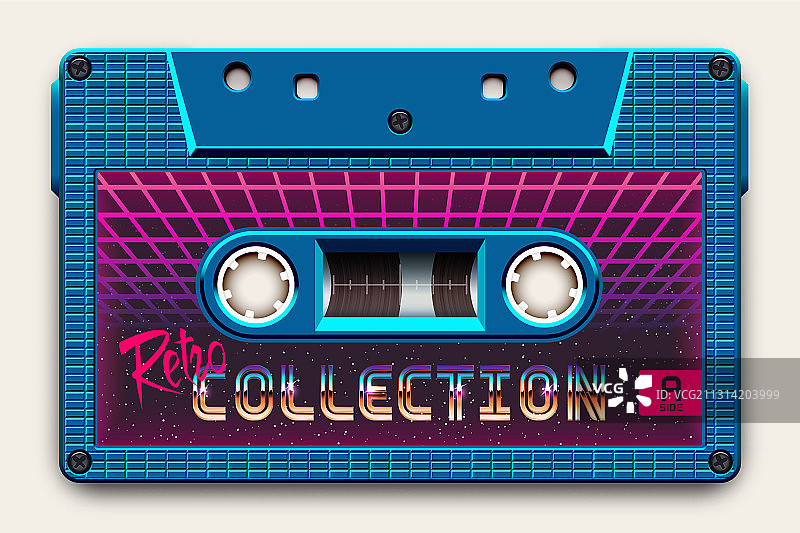 逼真的亮蓝色复古录音带图片素材