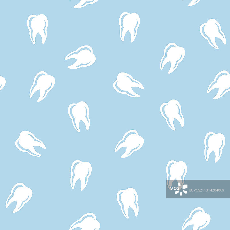 蓝色背景上的白色牙齿牙科无缝图案图片素材