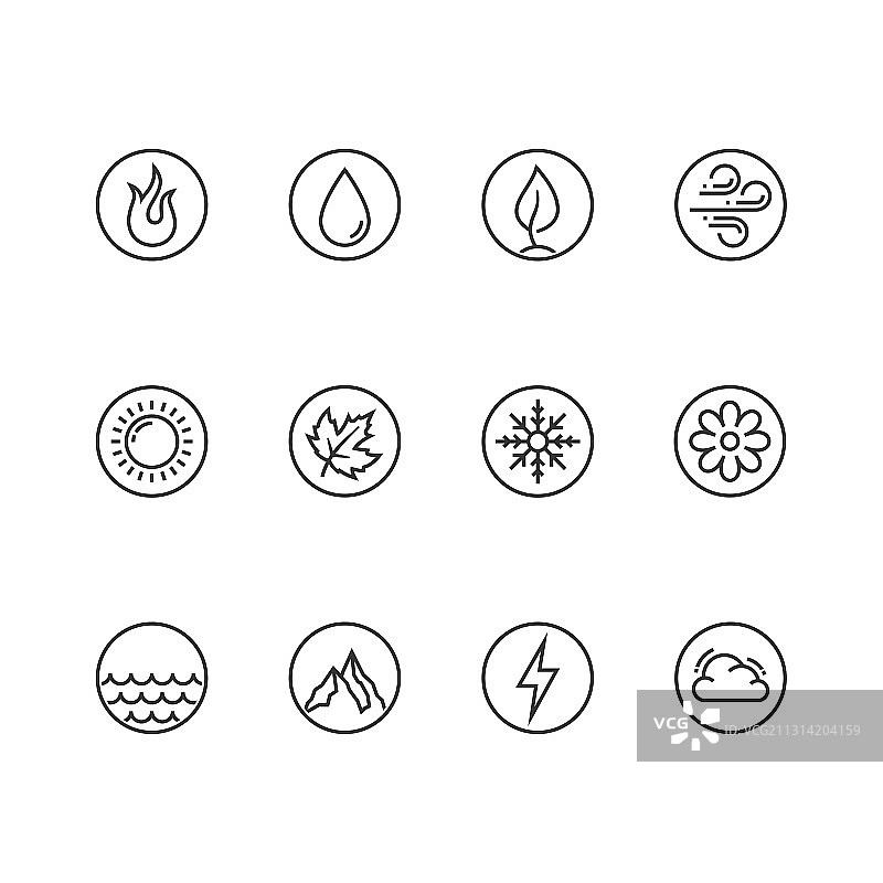 圆形图标套装：火焰、水、土和空气图片素材
