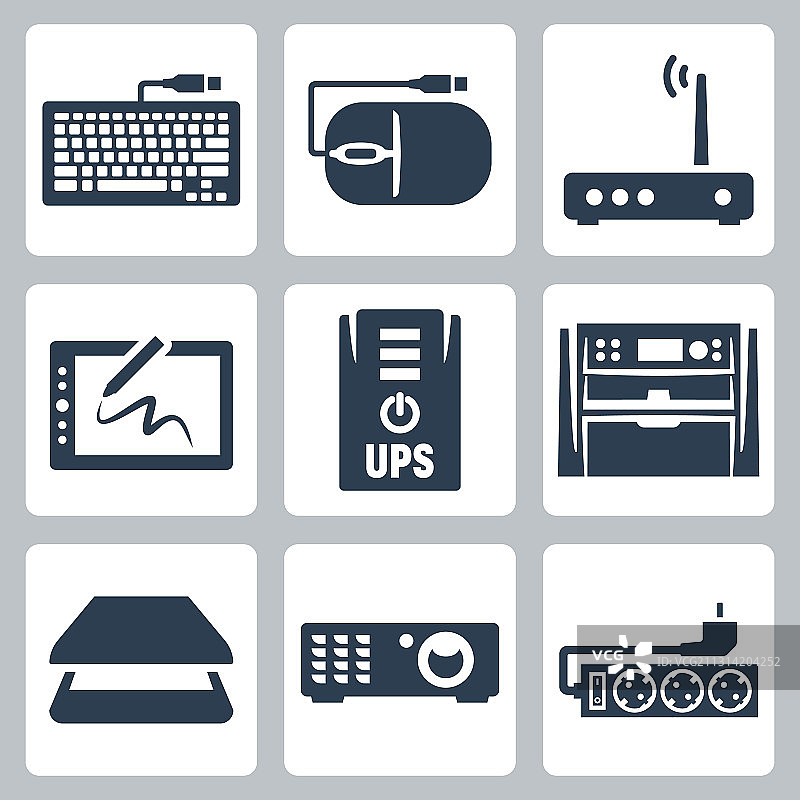 硬件图标合集：键盘、电脑、鼠标、调制解调器图片素材