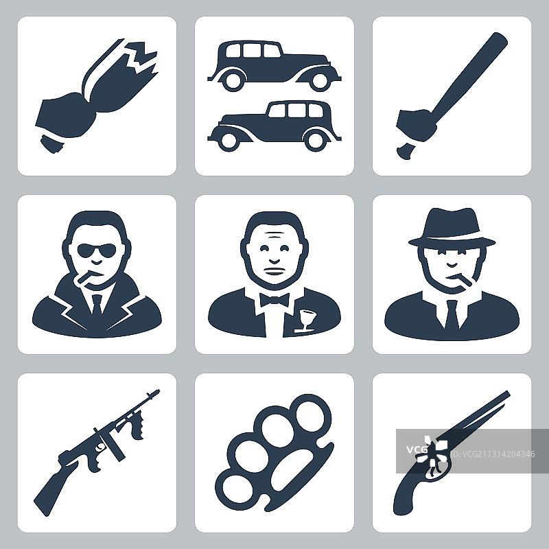 孤立的黑手党图标集图片素材