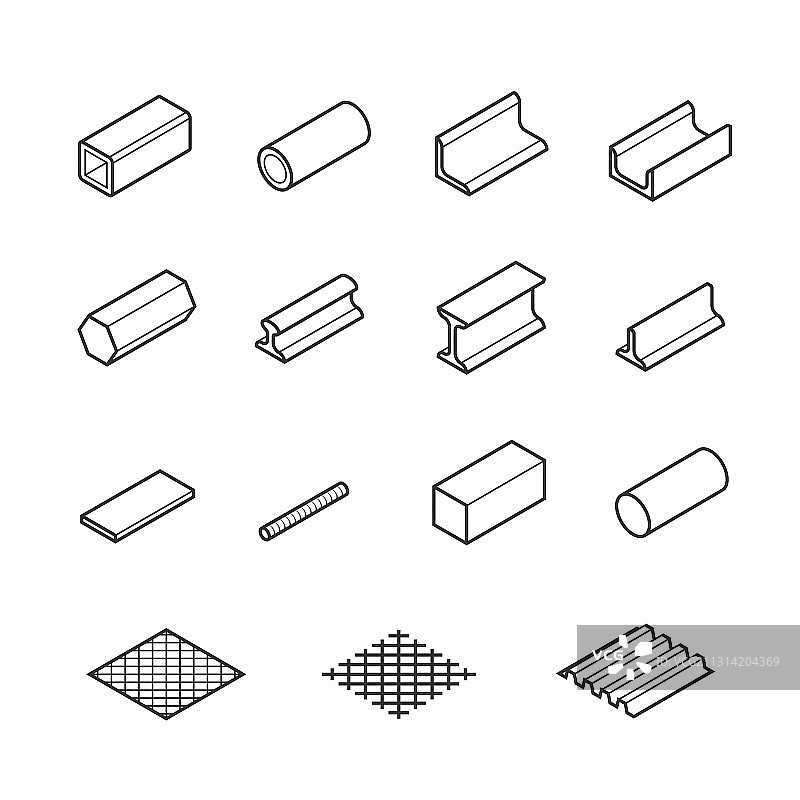 细线风格冶金产品图标集图片素材
