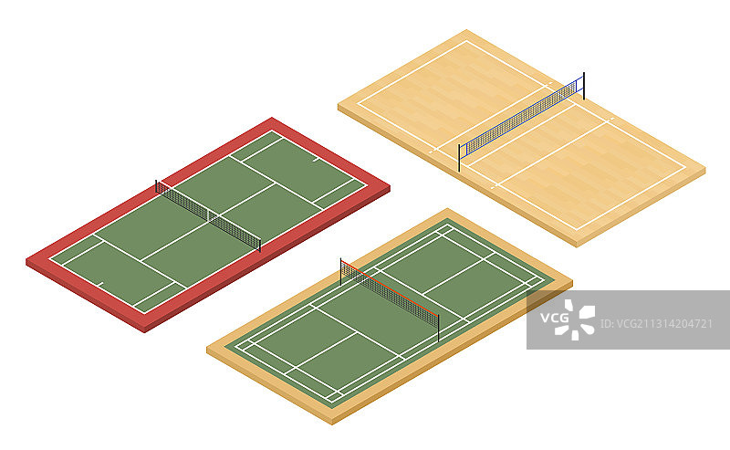 2.5D网球、羽毛球和排球场图片素材