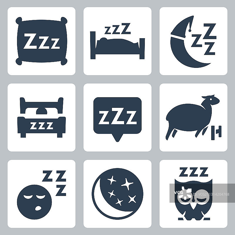 睡眠概念图标合集：枕头、床、月亮图片素材
