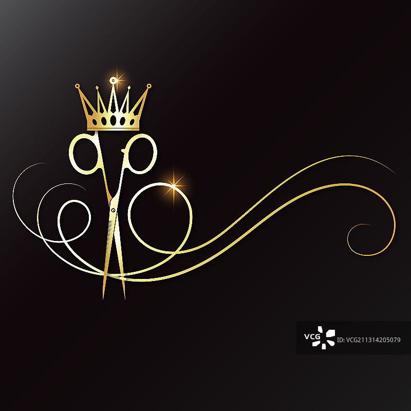 带锁的剪刀、头发和金色皇冠图片素材