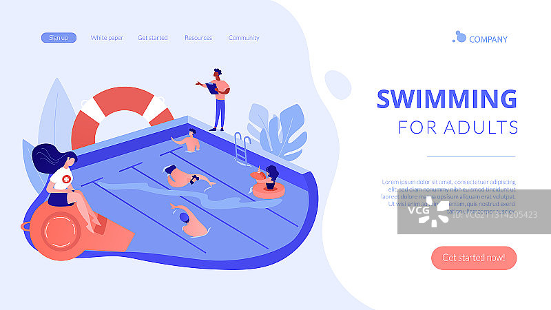 游泳和救生课程概念落地页图片素材