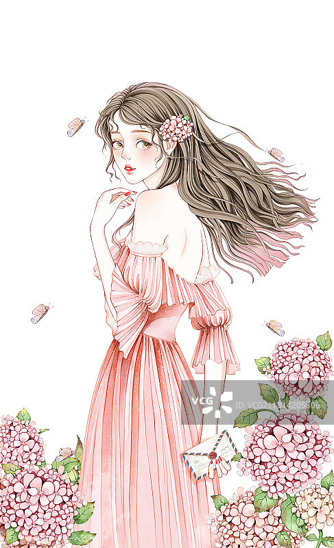 花丛中的少女图片素材