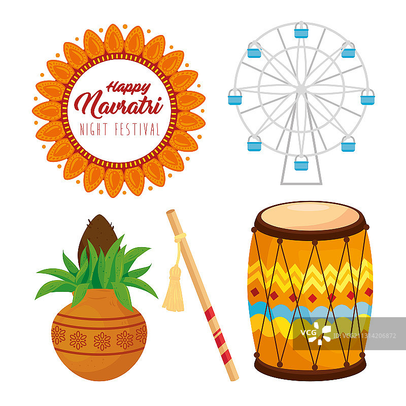 印度九夜节快乐图标合集图片素材