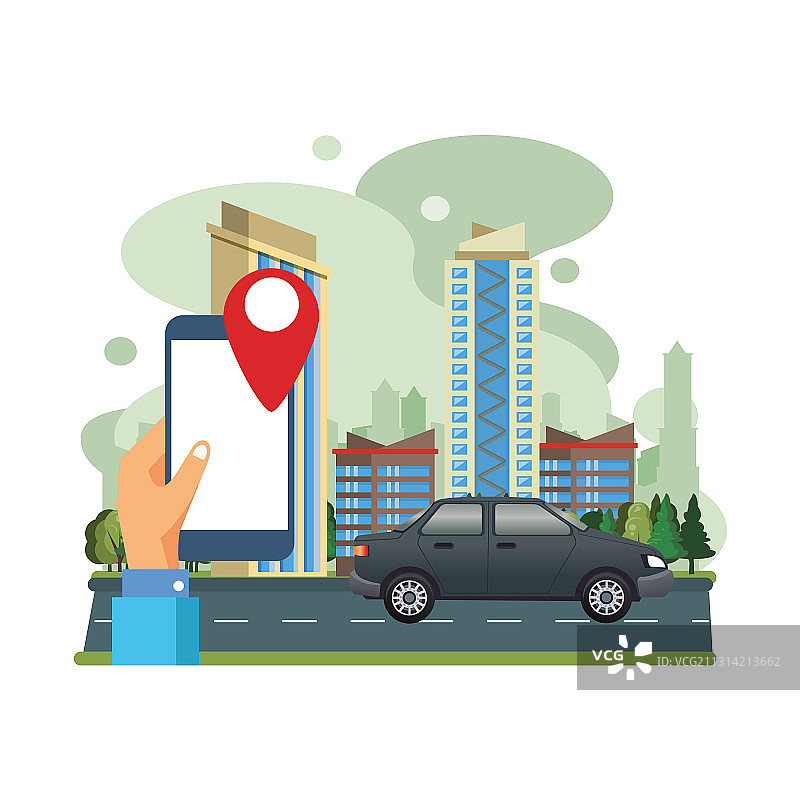 配有智能手机和GPS的黑色轿车图片素材
