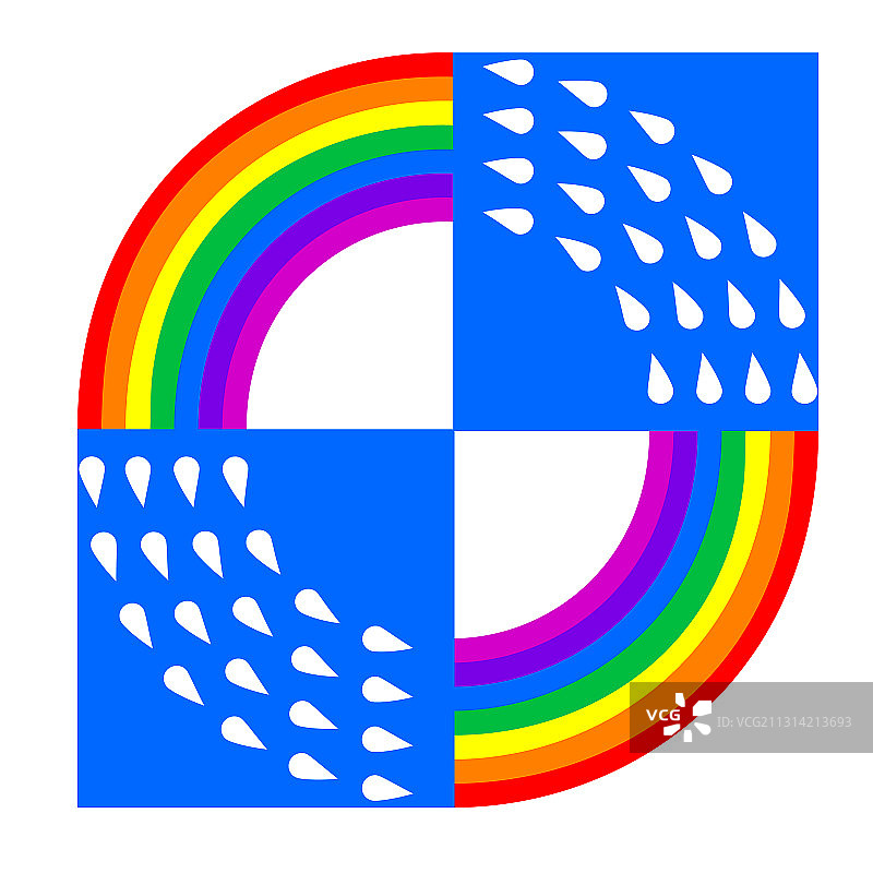 白色背景上的彩虹雨滴蓝色方块标志图片素材