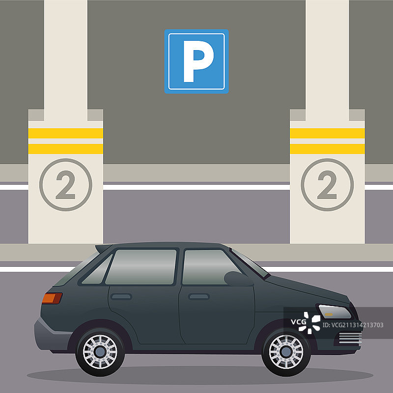 停车场内的黑色轿车图片素材