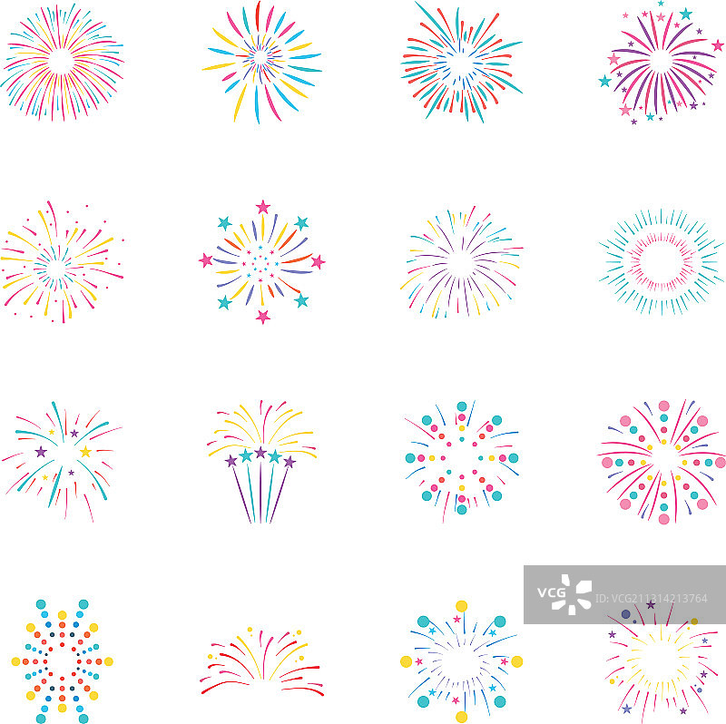 扁平风格的烟花爆竹图标合集图片素材