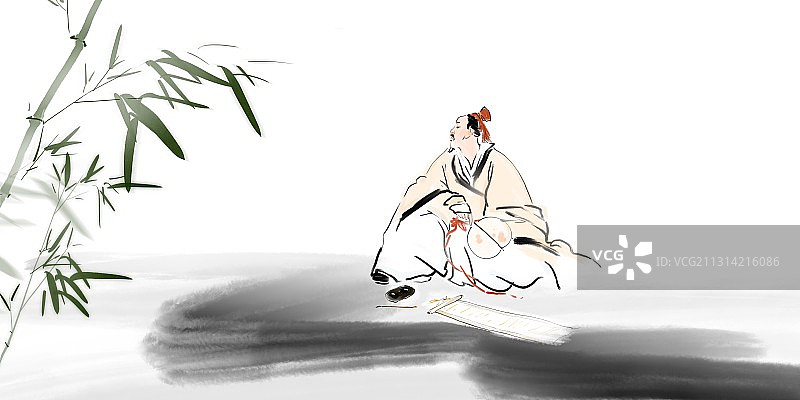 古代文人笔墨纸砚人物插画图片素材