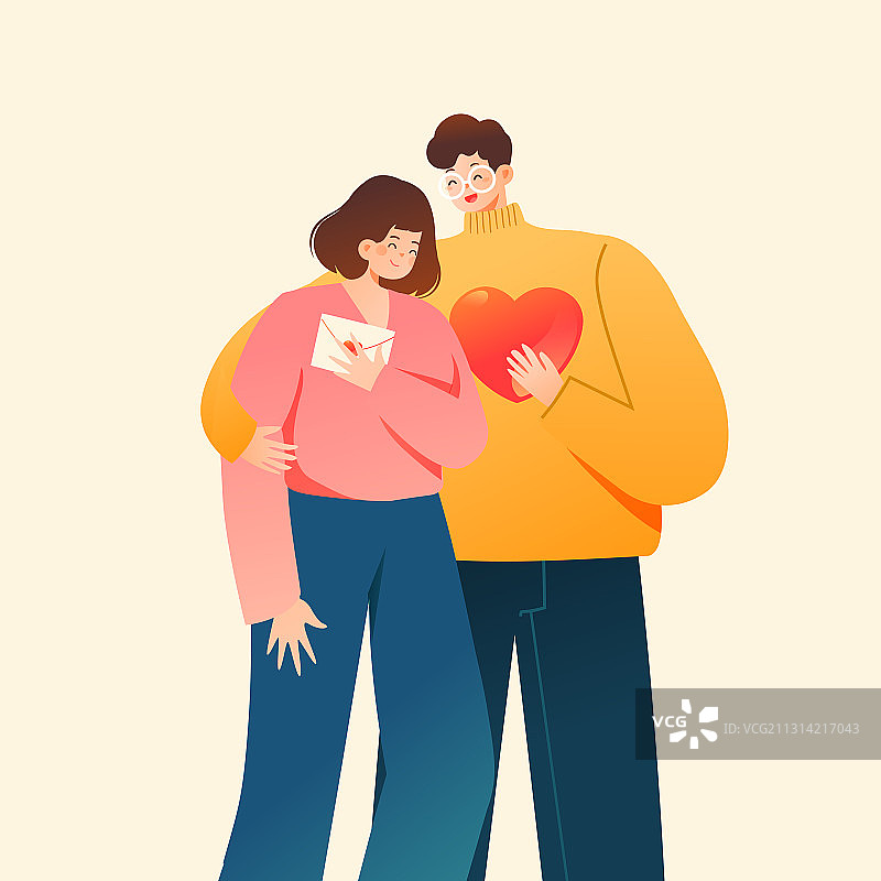 卡通情侣情人节浪漫约会爱心情书告白春季立春春天花卉矢量插画图片素材