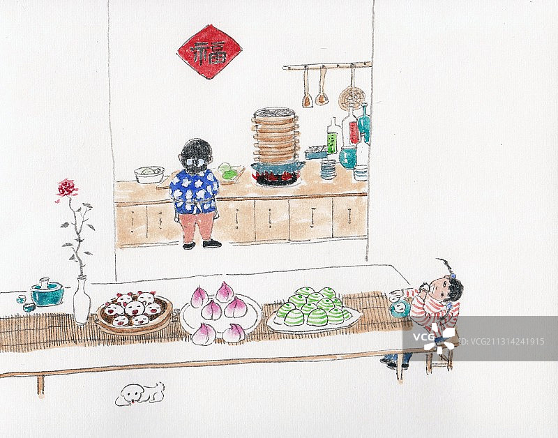 水墨手绘年俗插画图片素材