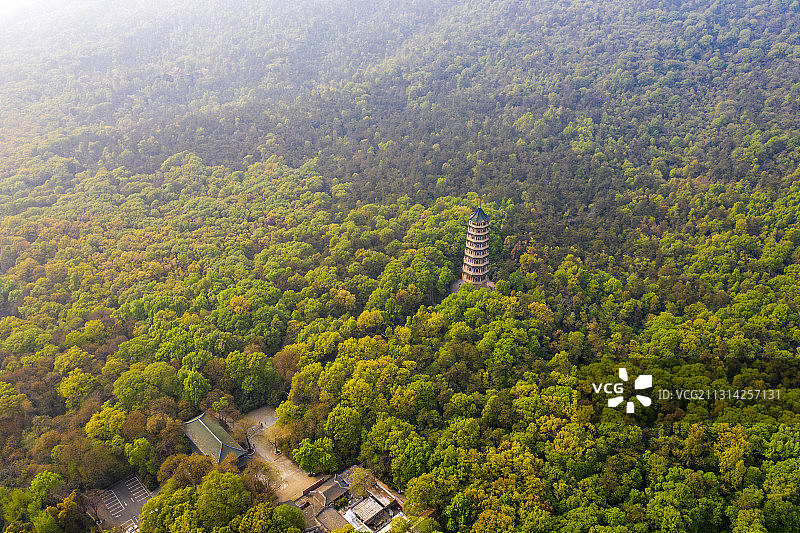 江苏省南京市紫金山钟山国家5A级旅游景区灵谷寺灵谷塔航拍图片素材