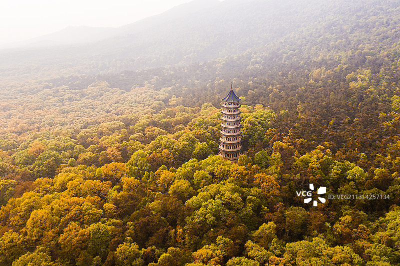 江苏省南京市紫金山钟山国家5A级旅游景区灵谷寺灵谷塔航拍图片素材