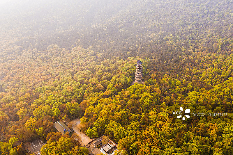 江苏省南京市紫金山钟山国家5A级旅游景区灵谷寺灵谷塔航拍图片素材