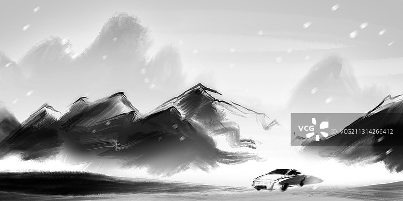 中国风水墨地形插图速度与汽车图片素材