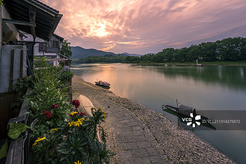 浙江 丽水 古堰画乡景区 黄昏景色图片素材